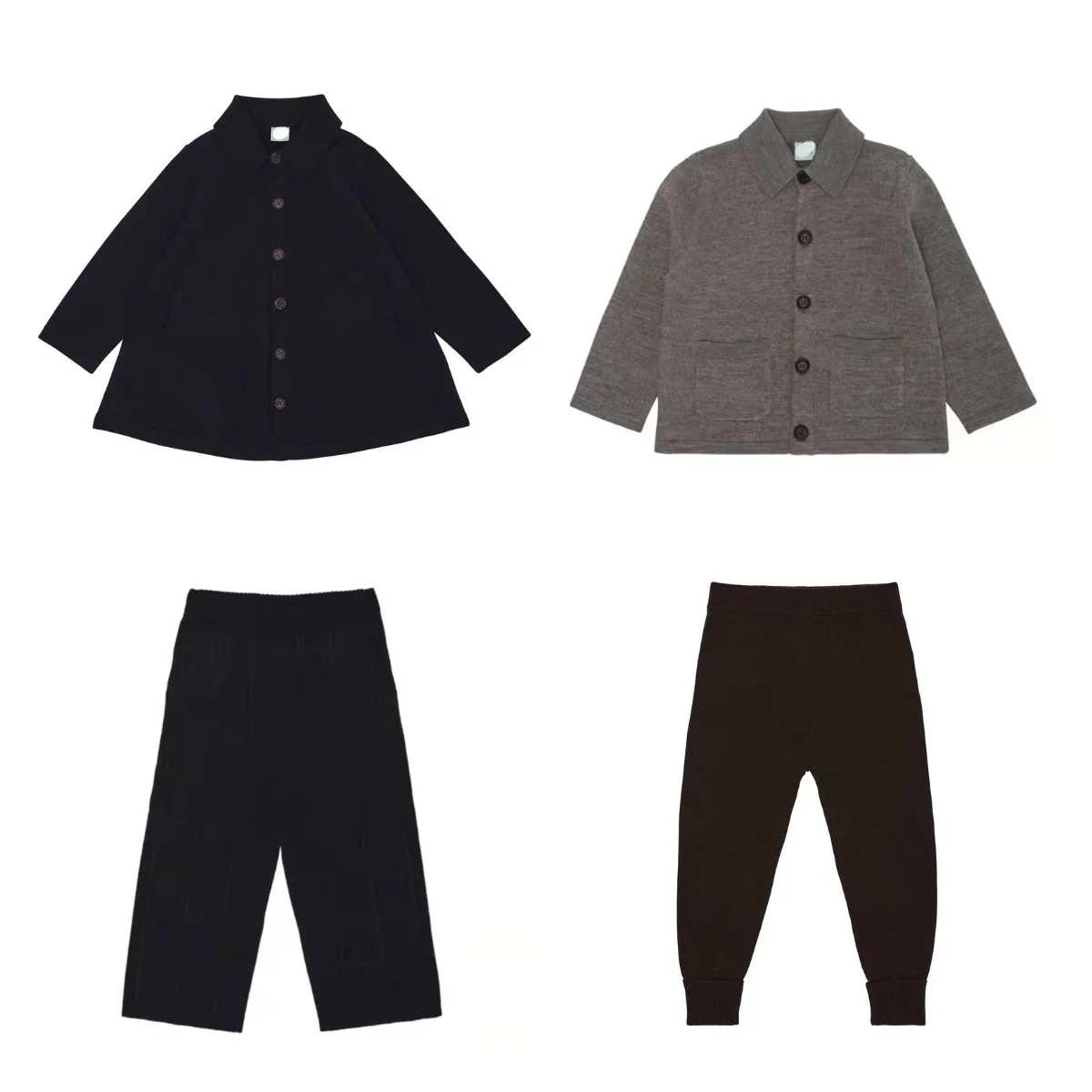 

Детский комплект из куртки и брюк, новинка осень-зима 2021, Дания FU, для мальчиков и девочек, вязаный свитер с отложным воротником и брюки, кост...