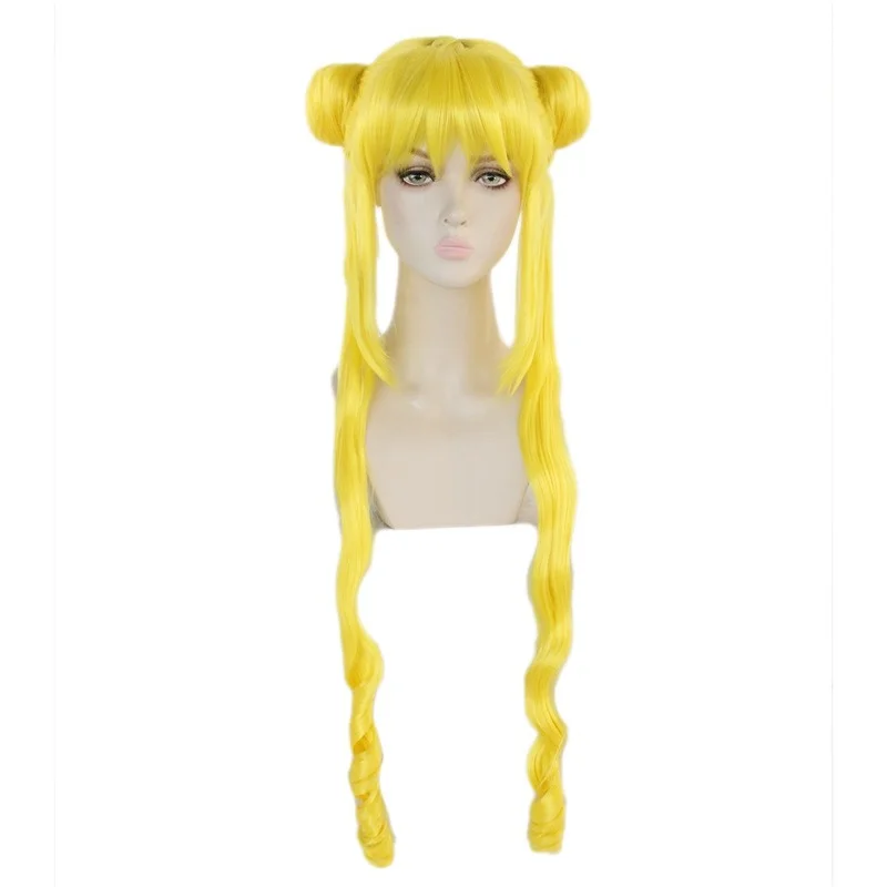 

Brand New Sailor Moon Tsukino Usagi Long Curly Blonde Double Ponytail Synthetic Cosplay Wig for Girl's Costume Party