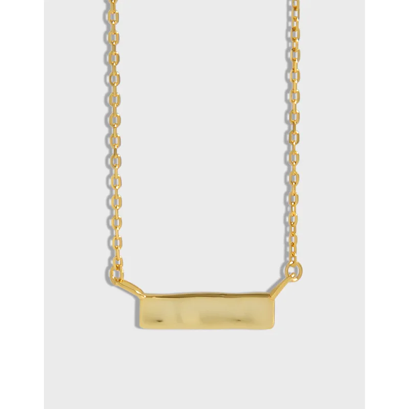 

18K Gold Plating Authentic 925 Sterling silver Irregular Texture Straight Bar Geometric Pendant necklace Jewelry C-XL298