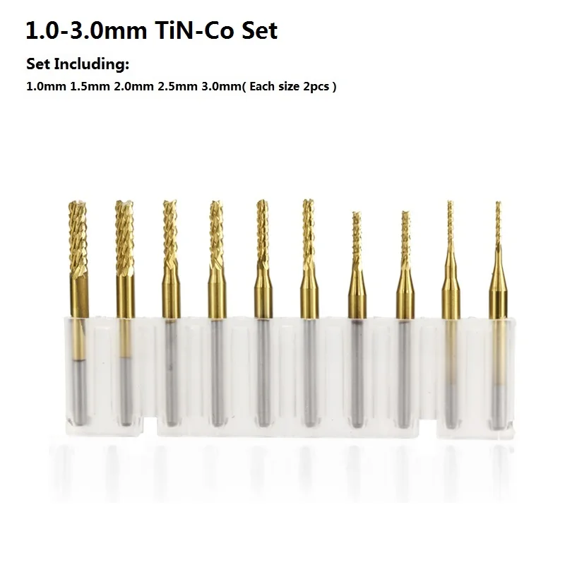 10pcs 1.0-3.0mm 10 шт. 0,6-3,175 мм фрезерный станок с ЧПУ для фрезерования металла PCB Фрезерный резак титановое покрытие Карбид Концевая фреза - Длина режущей кромки: 10pcs 1.0-3.0mm