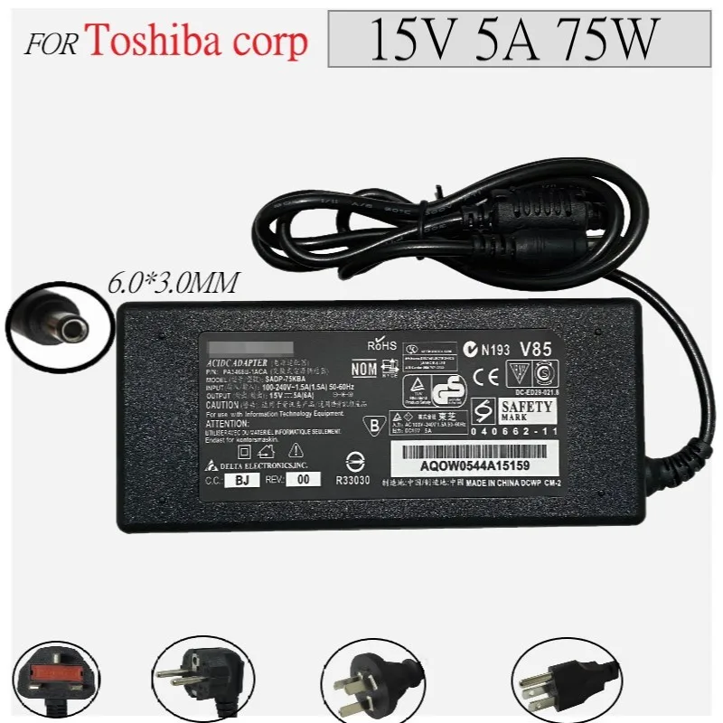 

15V 5A 75W Ac Power Supply Adapter Battery Charger for Toshiba Portege R502 R505 R600 R501 Tecra A11 M11 S11