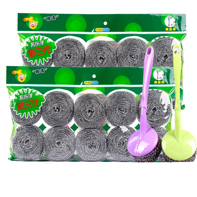 Щетка с проволочным шариком длинная ручка для мытья посуды из нержавеющей стали