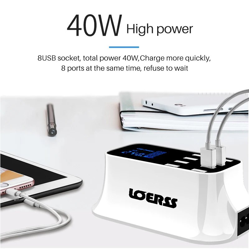 Быстрое зарядное устройство с 8 портами и светодиодным дисплеем 3 0 USB-зарядное для