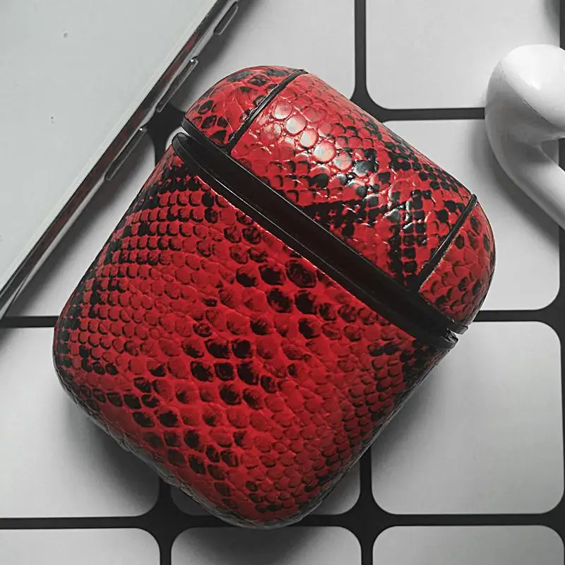 MSW-DarkRed Змеиная кожа наушники из искусственной кожи чехол для Apple Airpods Bluetooth гарнитура защитный противоударный чехол для Air Pods сумки для хранения - Цвет: MSW-DarkRed
