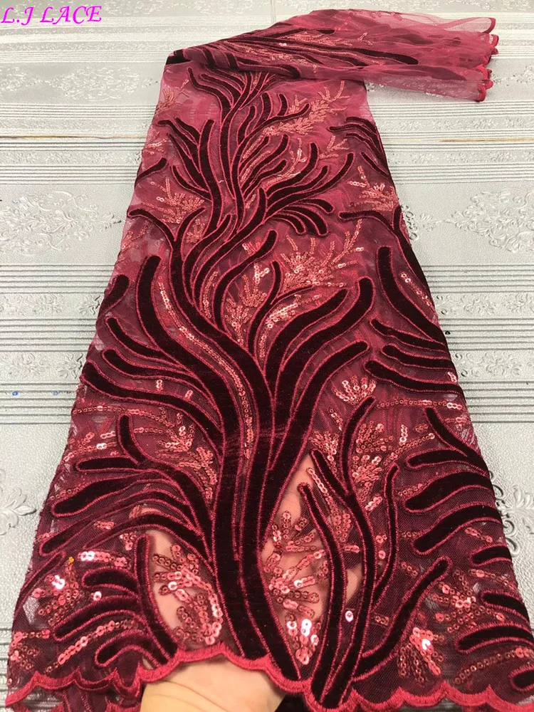 

5 yards Velvet laces net fabrics with sequins French lace African party dress DIY tulle velvet skin friendly laces fabrics