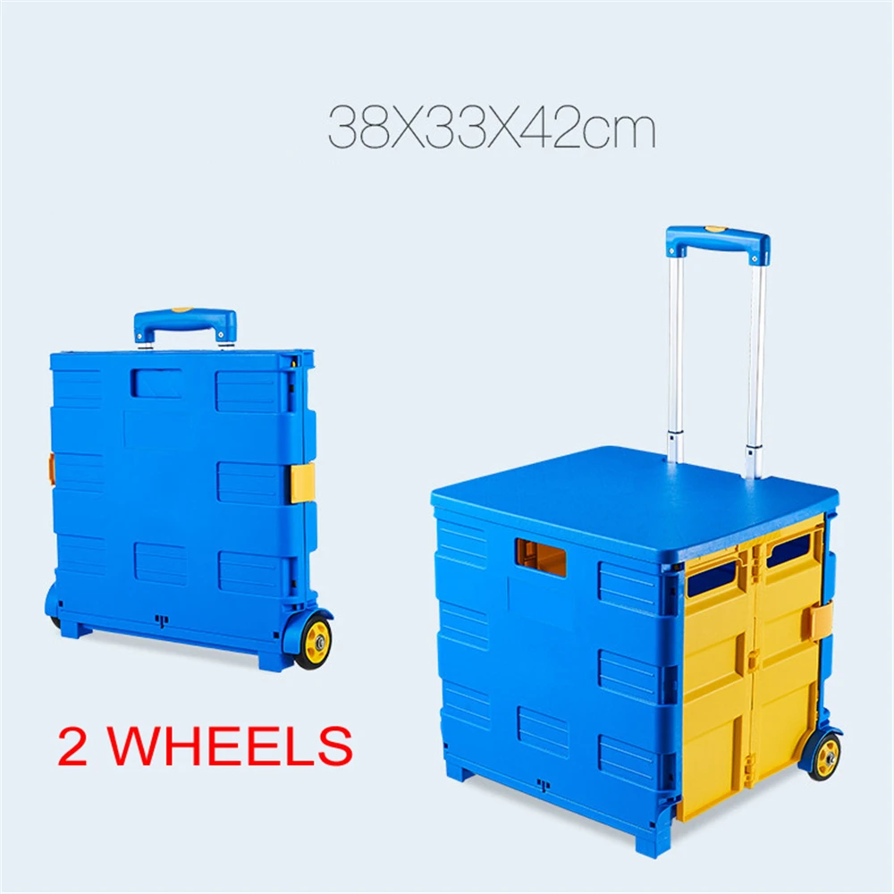 

B-LIFE Quik Cart Two Wheeled Collapsible Handcart with Blue Lid Rolling Utility with Seat Heavy Duty Lightweight