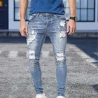 Мужские зауженные брюки, качественные эластичные джинсы, синие байкерские рваные модные брюки, мужские джинсовые подходят на обтягивающая одежда человек, Повседневные высокие Sl