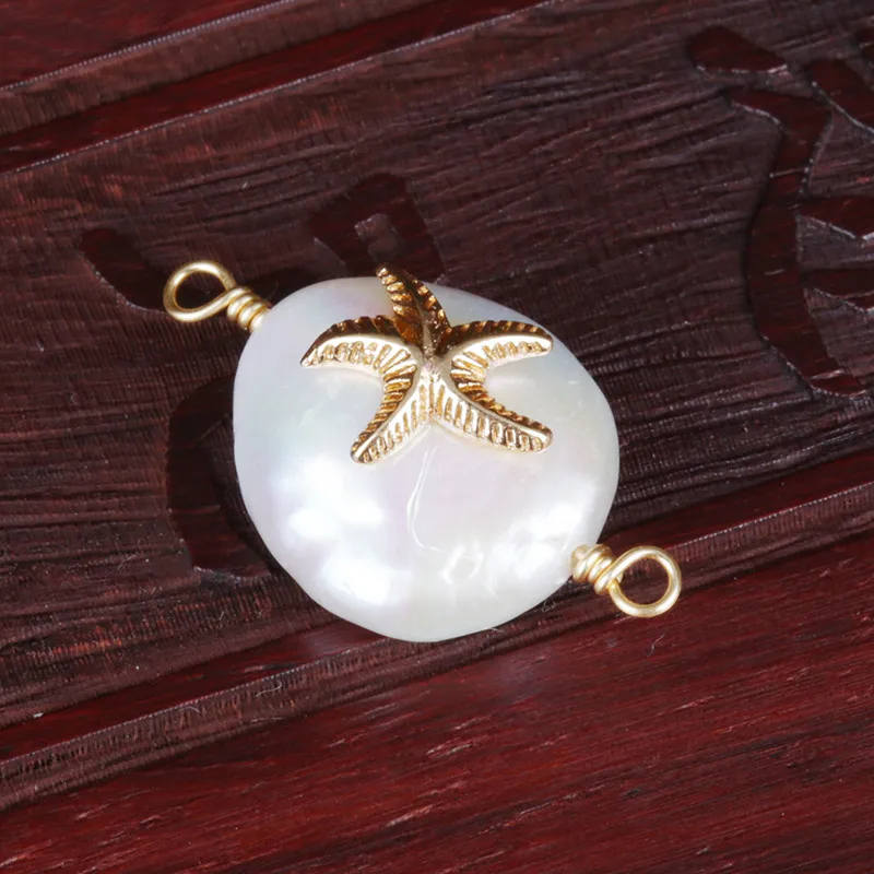 cute tiny gold star starfish fish charms natural freshwater pearl connector bead charm for bracelet choker earring jewelry DIY