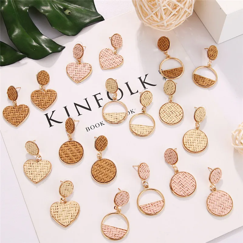 Корейские украшения плетеные серьги из ротанга ручной работы женские элегантные