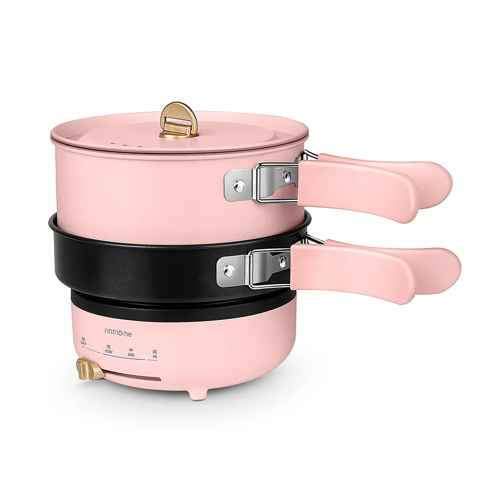 pink 220 В многофункциональный электрический горячий горшок со складной ручкой Мини Портативный Путешествия индукционные плиты Сплит Тип кастрюля 1.2л - Цвет: pink