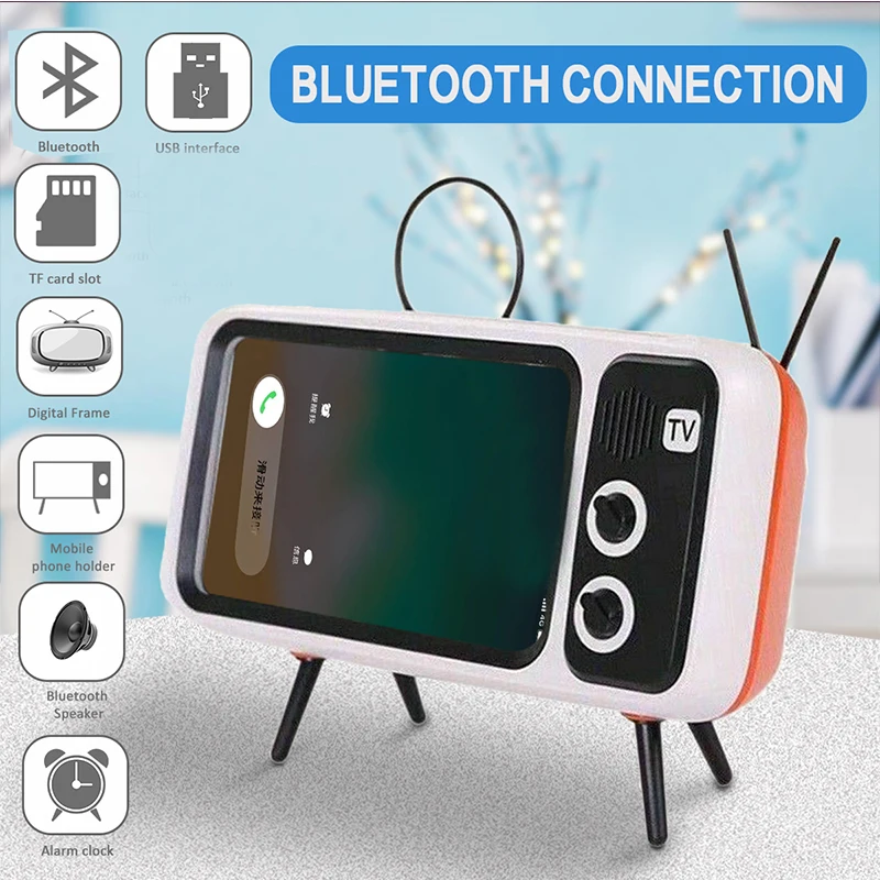 2 в 1 Ретро ТВ держатель для телефона Портативный беспроводной Bluetooth бас динамик