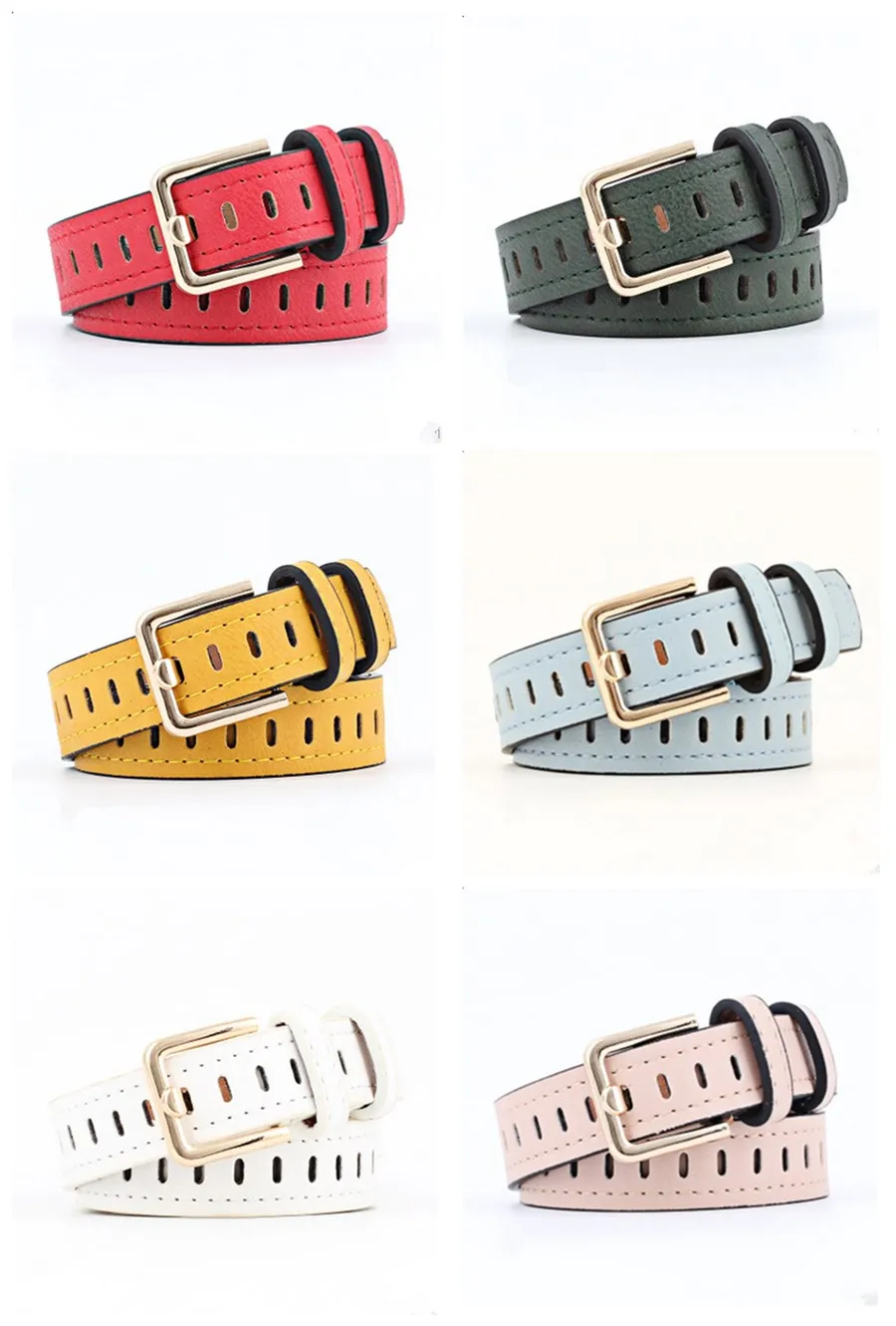 Женский ремень Модный женский кожаный с ажурным украшением однотонный