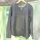 Рубашка Мужская льняная с длинным рукавом, короткая дышащая удобная однотонная Свободная Повседневная Блузка в стиле бохо, Гавайская футболка