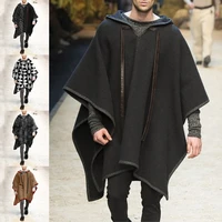 2022 autumn winter men women shawl jackets vintage national pattern printed woollen poncho hooded coats male loose cape outwear