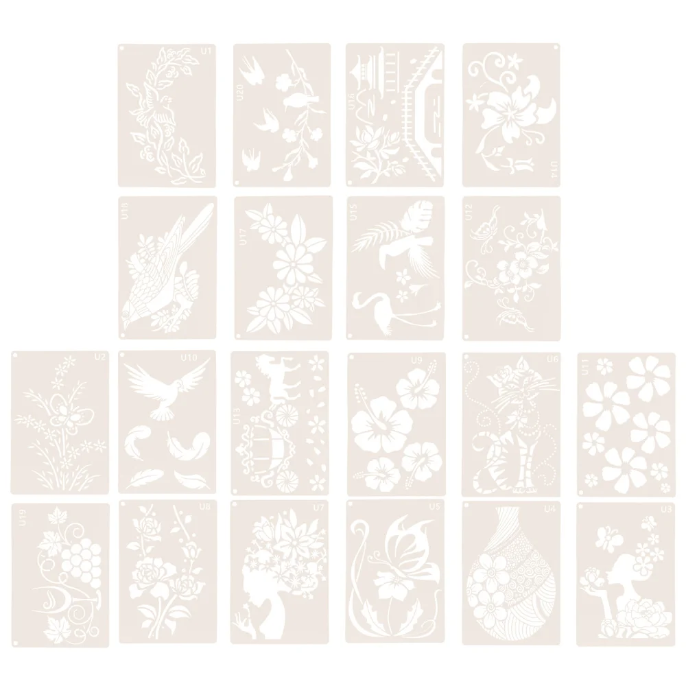 

1 Set 20pcs Reusable Drawing Stencils Birds Plant Shape DIY Painting Templates