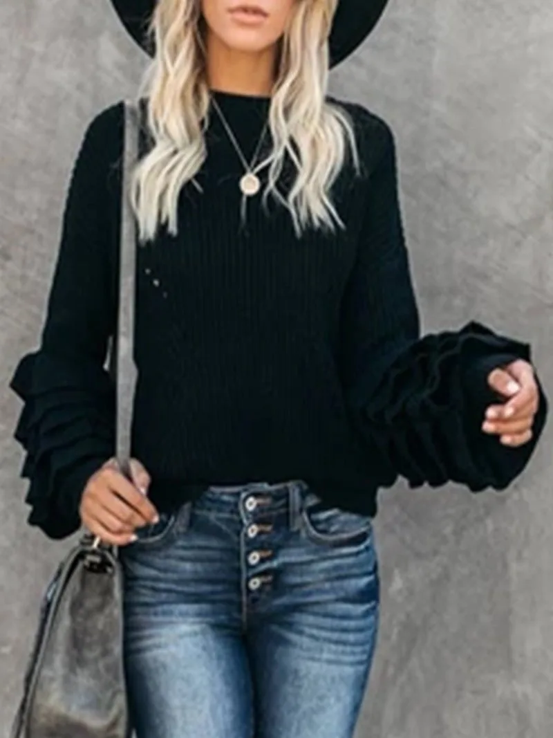 Новый популярный женский Зимний вязаный кардиган с воланами свободный пуловер