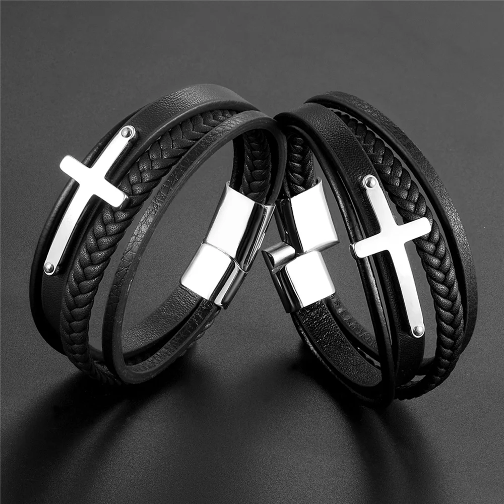 Новый дизайн панк яловка многослойный Шарм Кожаный браслет на запястье мужские