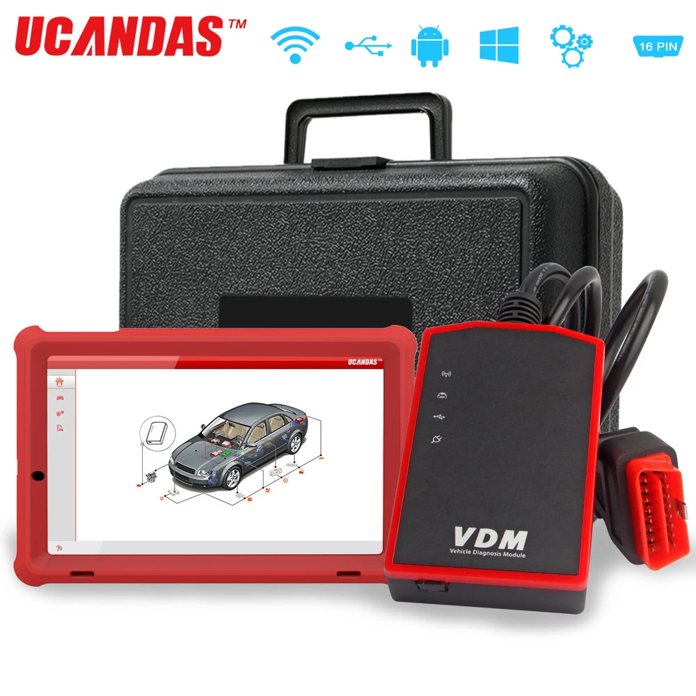 

UCANDAS VDM OBD2 Diagnostic Scanner Code Scan Tool OBD 2 ABS Oil ECU Reset 10 Inch Engine ETC ESP BAS Full Systems Free Update