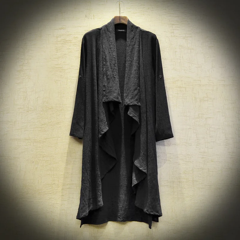 

Men nightclub fashion cotton linen long cardigan oversized shirts men singer stage costume punk cloak costume hip hop cape