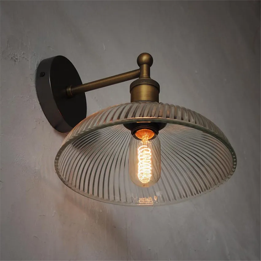 

Vintage Pressed Ribbed Glass Shade Wall Lamp Loft style wall sconce lighting fitting bedside hotel restaurant cafe bar light