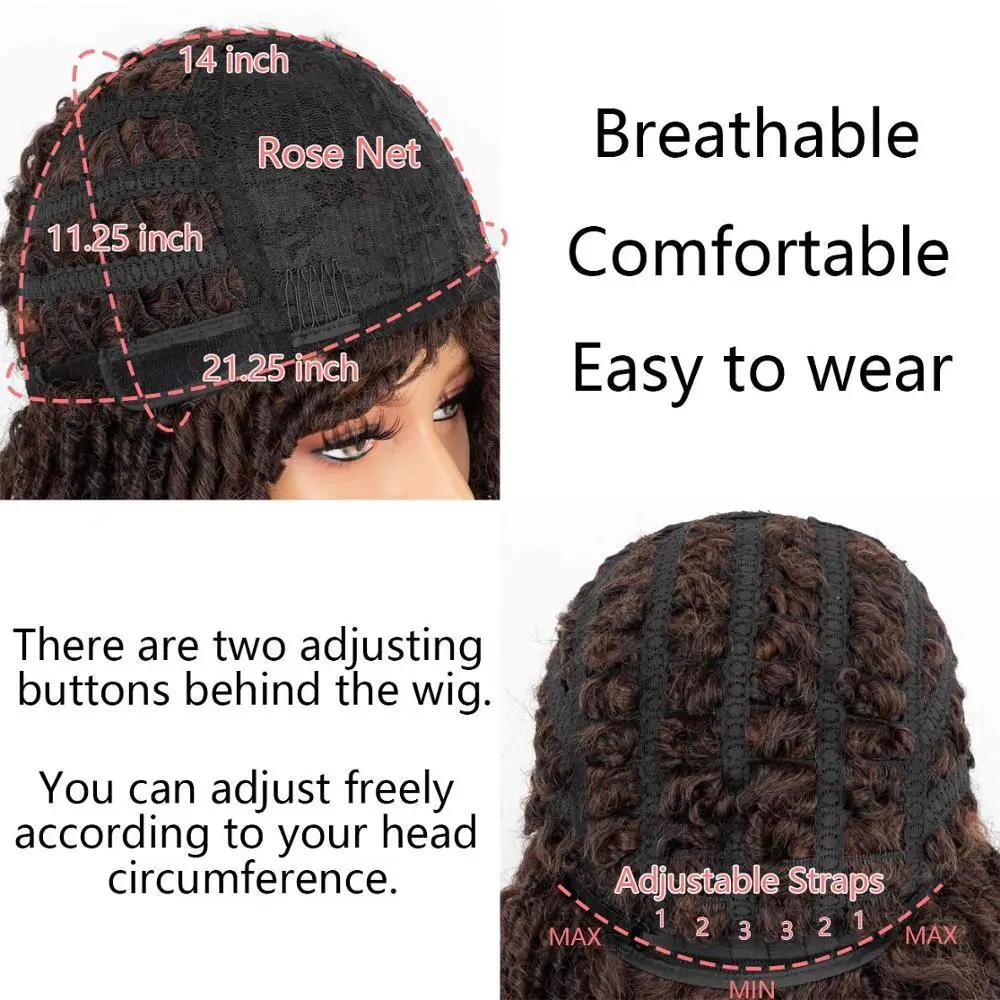 

Dreadlock Wigs Afro Kinky Curly Wig Blonde Black Short Synthetic Wig Braided Wigs For Black Women Roll Twist Wig With Bangs