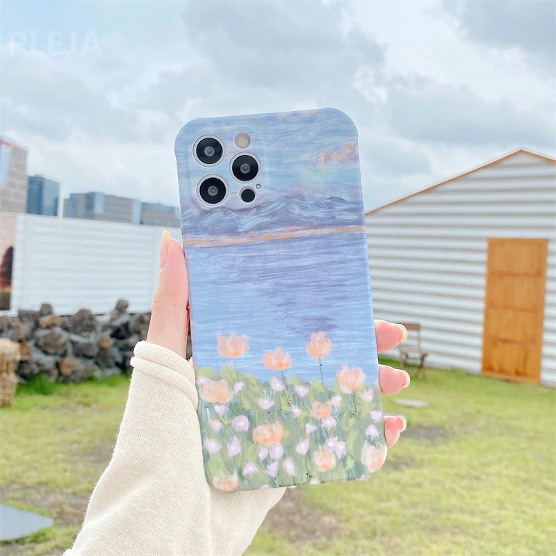 Мягкий чехол для телефона с рисунком цветов и рамкой iPhone 12 11 Pro Max XR X XS 7 8 Plus SE 2020