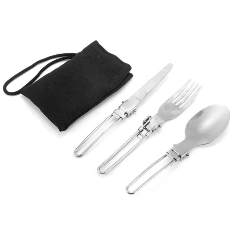 

B.B.Y.Outdoor Supplies Equipment Camping Tableware Portable Knife Fork Spoon Three In One Foldable Stainless Steel Set