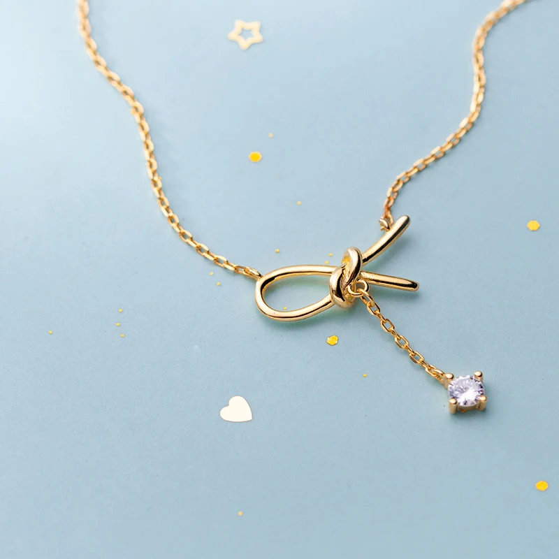 

Colusiwei Fashion Bowknot Short Necklace for Women Authentic 925 Sterling Silver Clear CZ Chain Pendant Necklaces Fine Jewelry