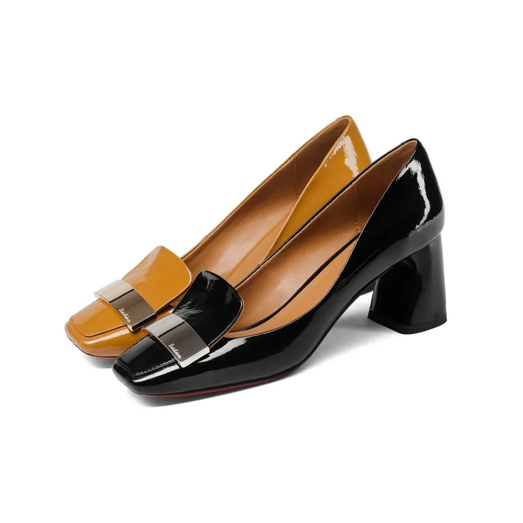 Женские туфли на высоком каблуке лодочки с квадратным носком и металлическими