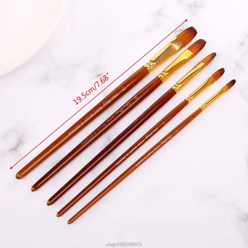 

5pcsPaint Brushes Round/Filbert/Angel/Flat Fine Nylon Hair Watercolor Gouache Tip Paintbrushes for Painting DIY Tools Mar10 21