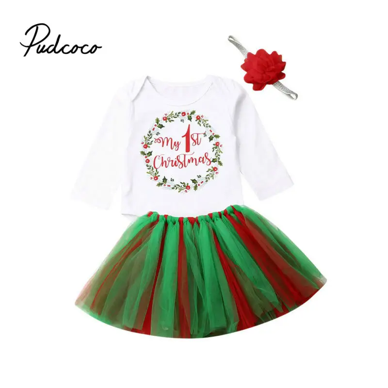 My 1st Christmas/комплект одежды для маленьких девочек детская одежда белая футболка с