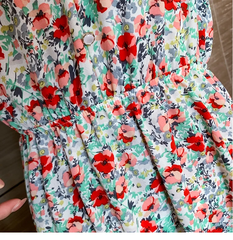 

Women Chiffon Dress 2020 Summer Fashion Female Short Sleeve Vintage Print Floral Peter Pan Collar A-line Dress Casual Vestidos