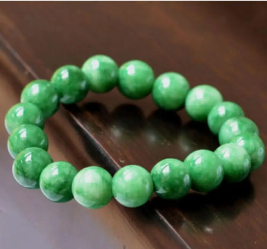 

Модные ювелирные изделия, красивый натуральный зелёный нефритовый эластичный браслет с бусинами 10 мм, браслет 7,5 дюйма AAA