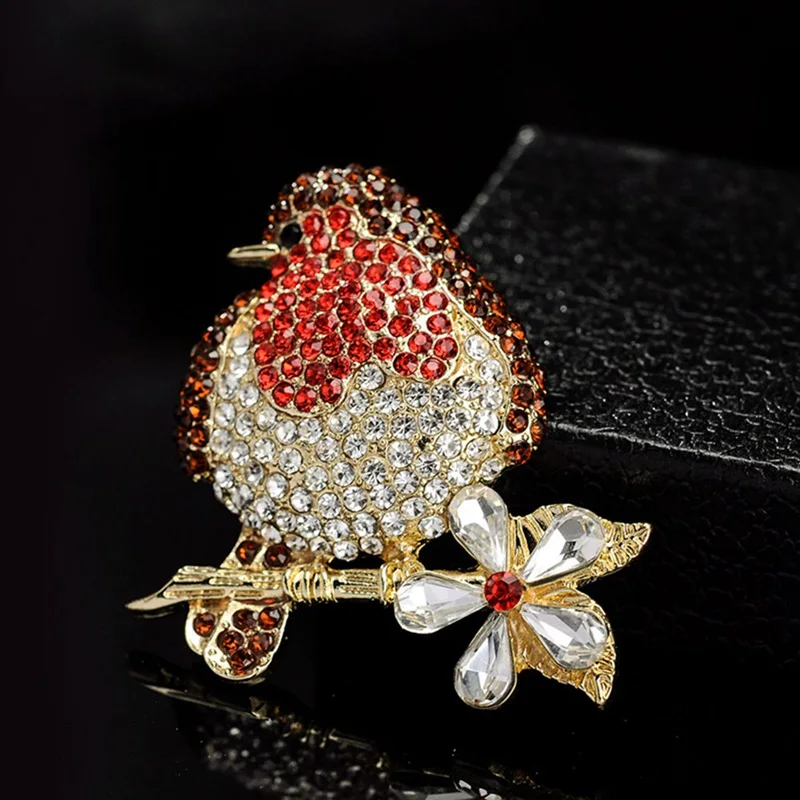 Красного цвета Стразы Колибри броши для женщин милые птицы Стиль Ювелирная Брошь