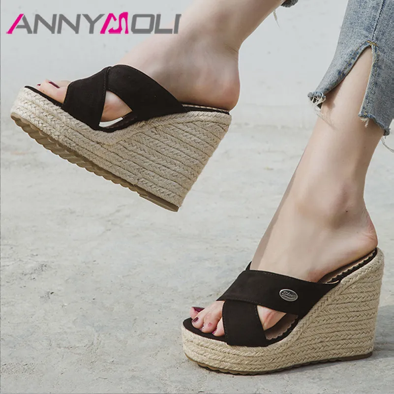 Шлепанцы ANNYMOLI женские эспадрильи на платформе очень высокий каблук сланцы