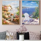 Абстрактный постер и принты Средиземноморского моря, сада, цветов, ландшафта, картина маслом на холсте, Настенная картина для гостиной