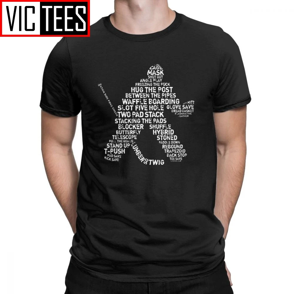 

Ice Hockey T Shirt Goalie Calligram Sports Sticks Puck Winter Skating T-Shirts Men Short Sleeved Fun Cotton Tops Summer