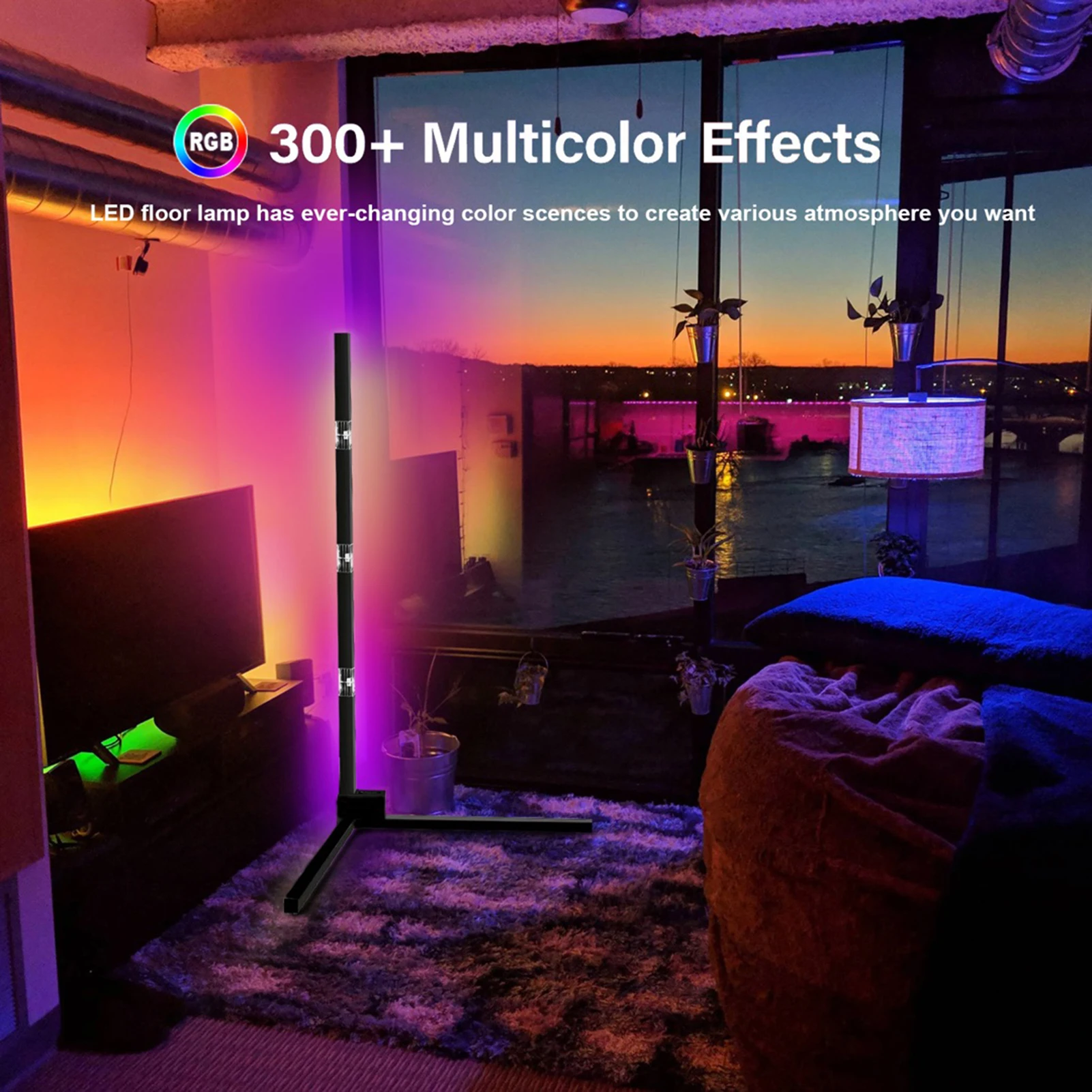59'' Modern RGB Floor Lamp Light Interior A-tmosphere Colourful Bedroom Living Room Decoration Lighting Standing | Лампы и