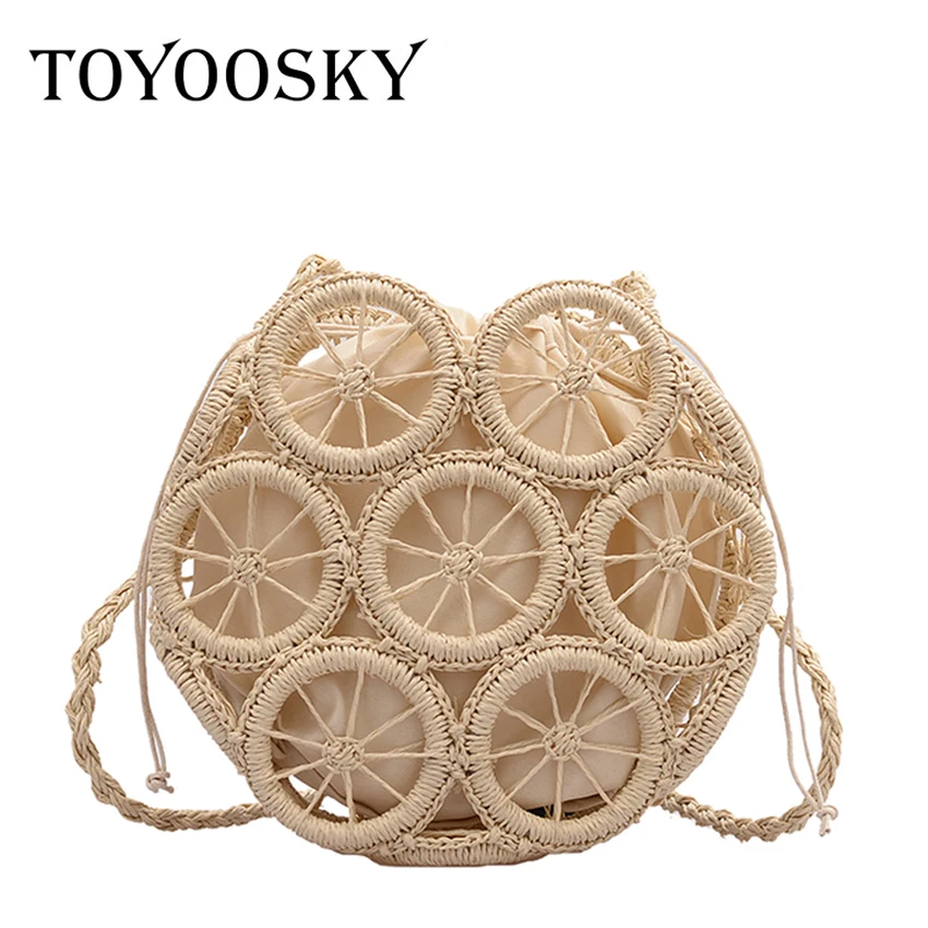 

Женская плетеная Сумка TOYOOSKY, летняя пляжная сумка-Кроссбоди ручной работы, круглая сумка через плечо, 2020