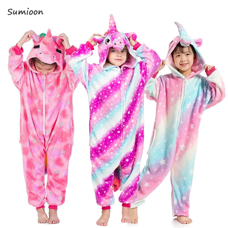 Пижама в виде единорога для мальчиков и девочек кигуруми пижамы Мультяшные