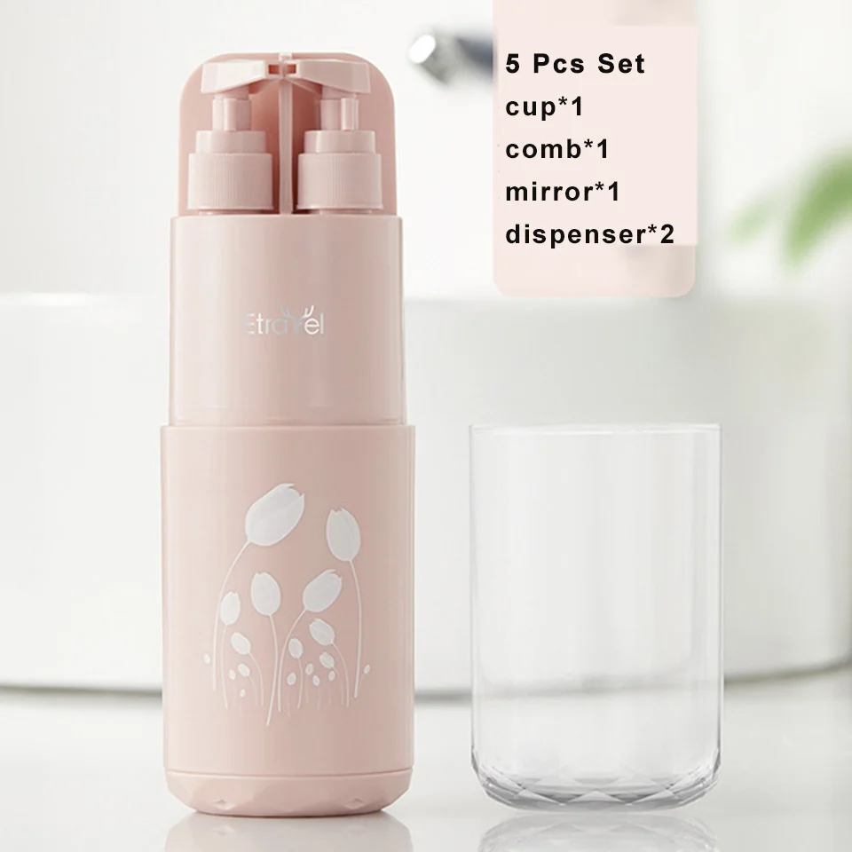 5 pcs set pink MSJO 4 в 1 дорожный диспенсер для геля и лосьона для душа шампунь диспенсер Аксессуары Мега душ Пресс контейнер многоразового мыла бутылки - Цвет: 5 pcs set pink