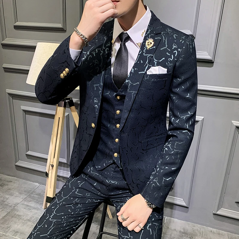 Роскошный мужской костюм с принтом на одной пуговице s деловые блейзеры