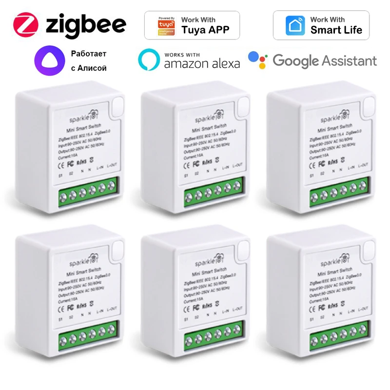

16A Tuya Zigbee Mini Switch Timing Smart Life APP Wireless Control DIY Relay Work With Yandex Alice Alexa Google Home Automation