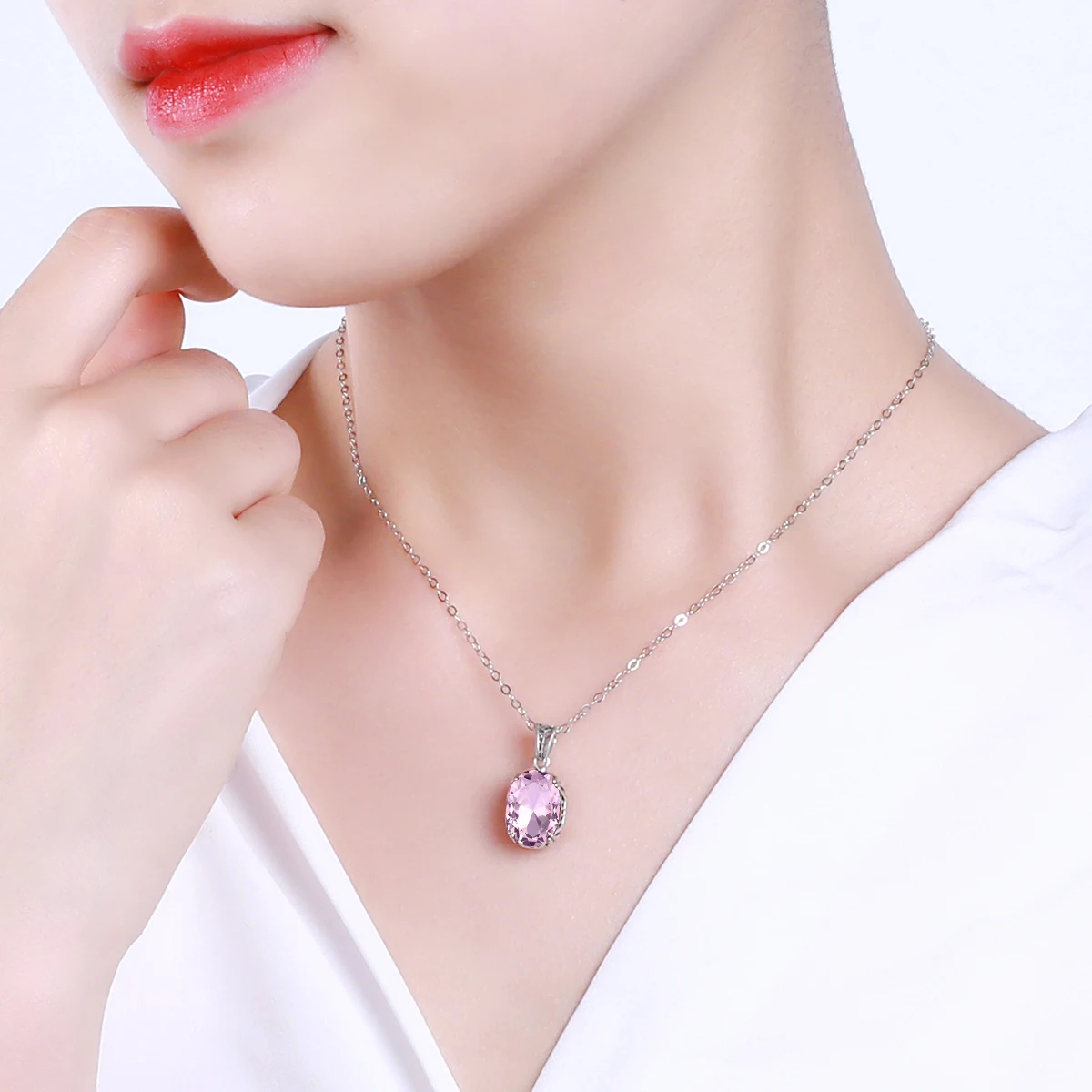 

Silver Chakra Silver 925 Pendant Oval Pink Crystal Gemstone Pendants For Women Cute Romantic Fashion Jewelry Engagement Gift New