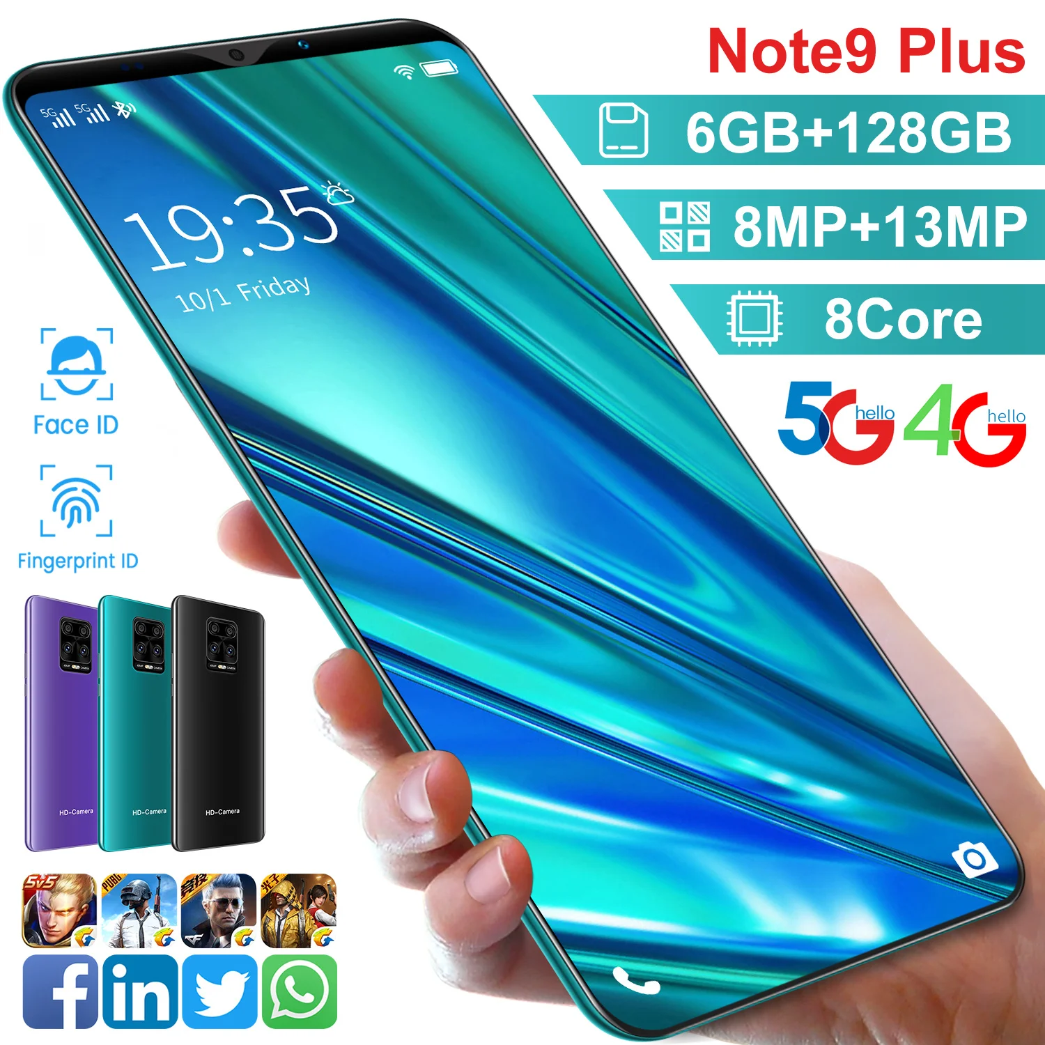 

Global Version Note9 Plus 5.8Inch 6GB RAM 128GB ROM 8+13MP 4800mAh Andriod10 Smartphones 8 Core MT6763 Dual SIM 4G LTE 5G