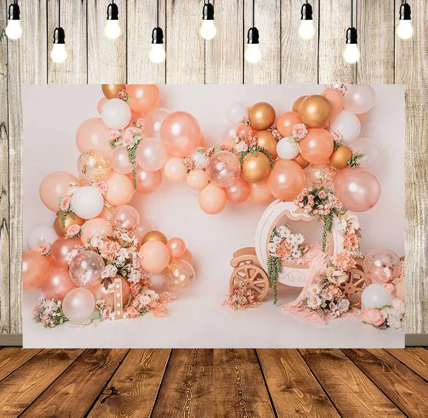 

Photography Backdrop 1st Birthday Party Cake Smash Photo Background Princess Baby Shower Balloons Decorations Studio Props