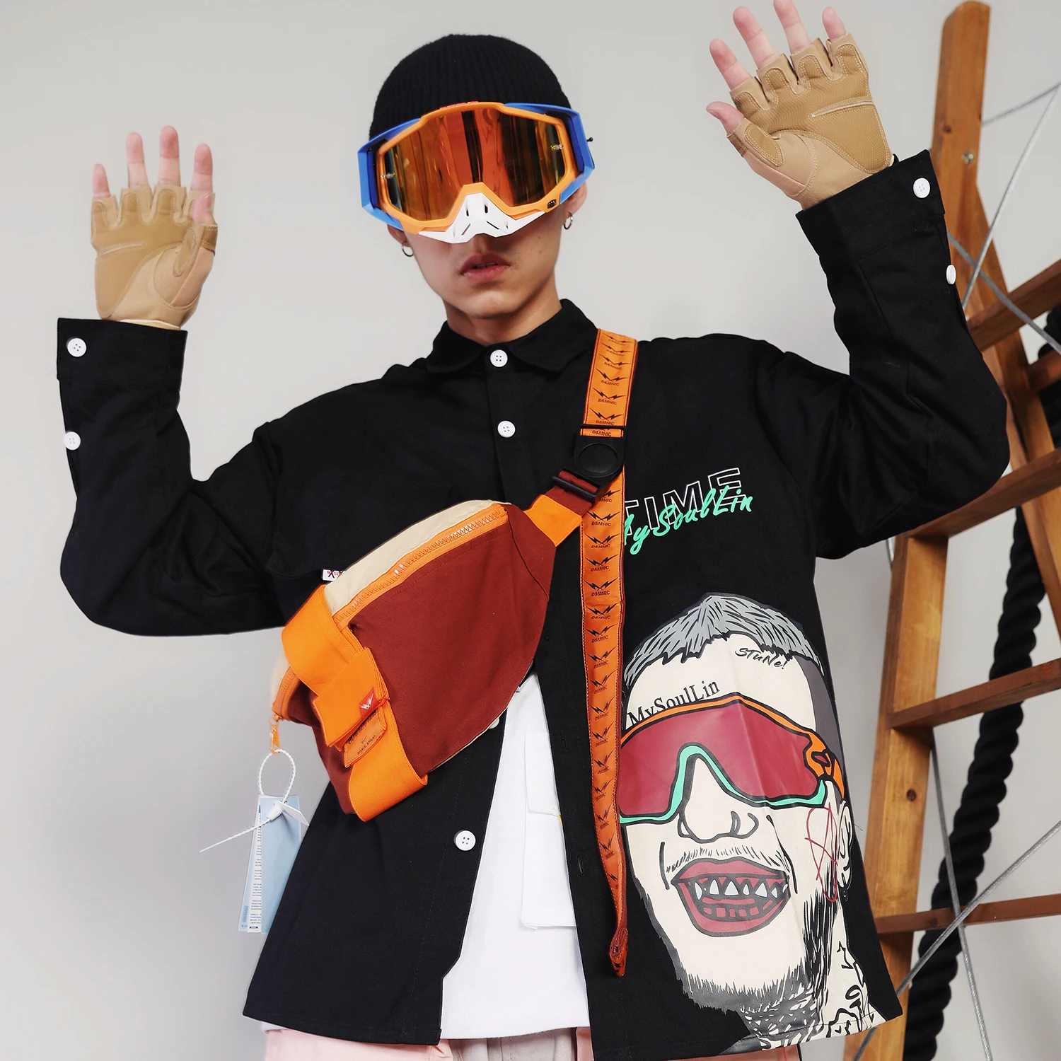 Рубашка мужская с буквенным принтом модная уличная одежда в стиле Харадзюку