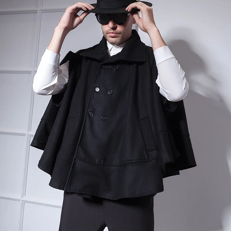 Мужское короткое двубортное пальто с лацканами Свободное круглым вырезом и
