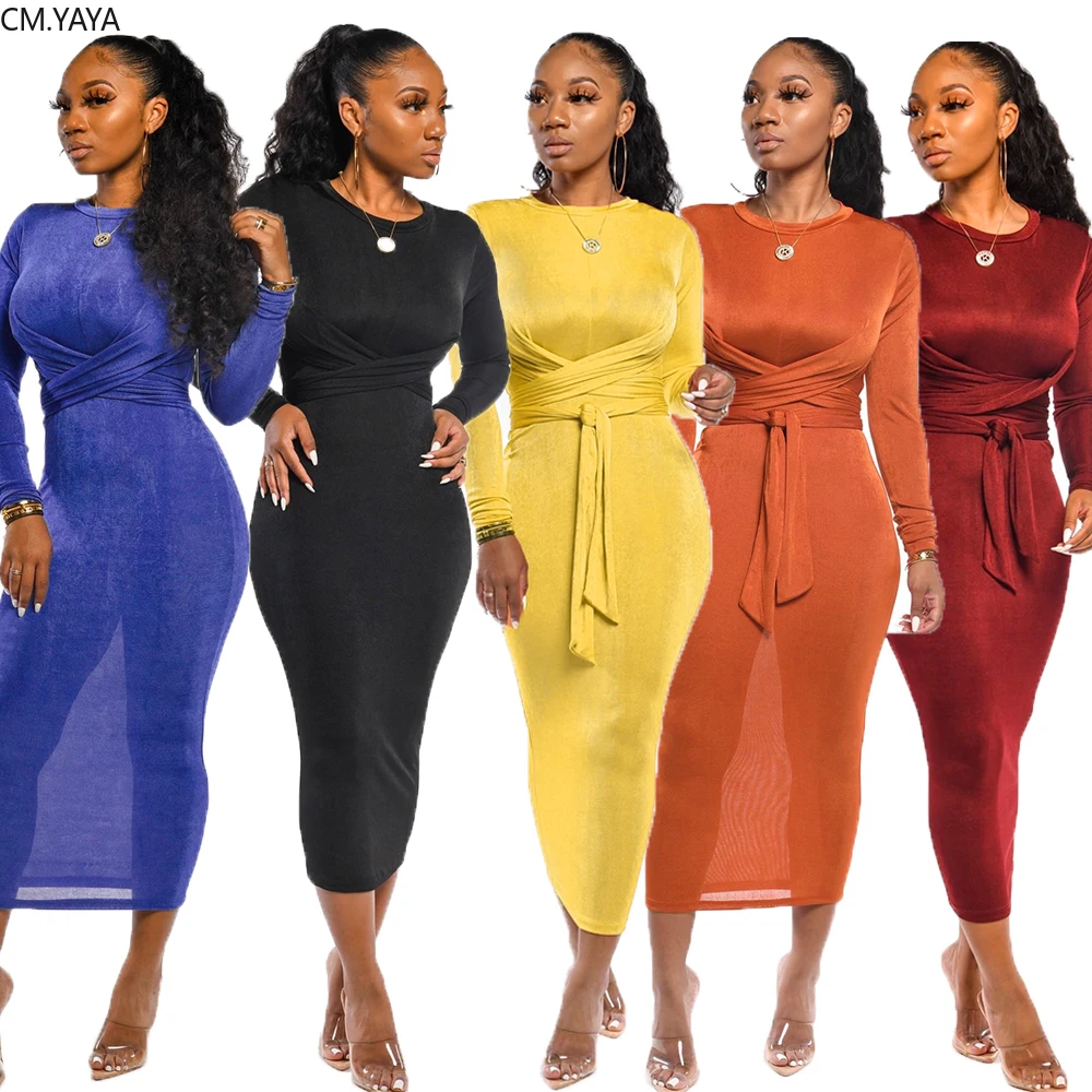 GL женские зимние Bodycon длинный рукав платье с высокой талией бархатные галстуком