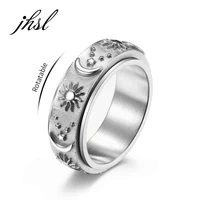 rotatable men rings star moon sun design stainless steel black gold silver color dropship wholesale us size 6 7 8 9 10 11 12